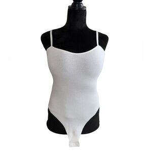 Gianni Bini Ribbed Strappy Bodysuit, White, Small